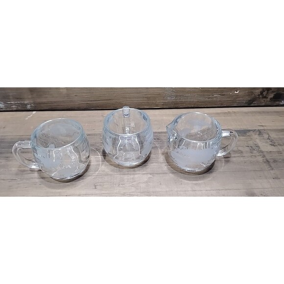 Nestle Nescafe Clear Glass Etched Globe World Coffee Mug-Set Of 4 Vintage - Picture 7 of 10